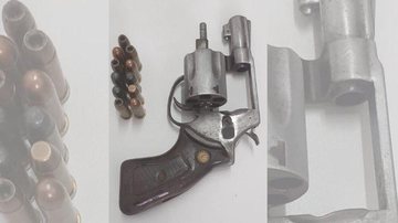 Revólver calibre 38 carregado foi encontrado de posse do suspeito Polícia esclarece tentativa de homicídio em Praia Grande e prende suspeito Revólver 38 e munições - Assessoria de Imprensa Polícia Civil - DEINTER-6