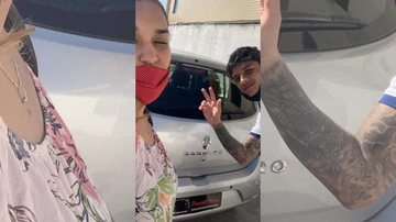 O casal afirma que está em busca de emprego fixo, principalmente Rinaldi Jovens e sonhadores Casal na frente de um carro - Arquivo Pessoal