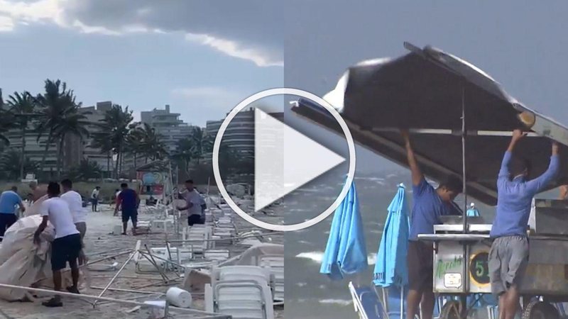 Vendaval destrói tendas e causa estragos em praias de Bertioga Ventos em Bertioga - Reprodução internet