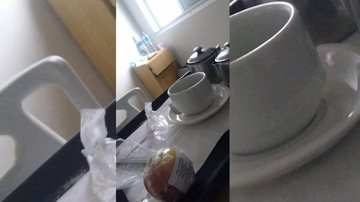 Homem tirou foto do seu café da manhã no hospital Ana Costa para informar sobre seu estado de saúde Homem no hospital - Reprodução