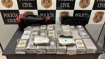 Apreensão totalizou quase 55 quilos de cocaína Mais de 50 kg de cocaína são apreendidos em Guarujá Tijolos de cocaína apreendidos pela Polícia Civil - Assessoria de Imprensa Polícia Civil - DEINTER-6
