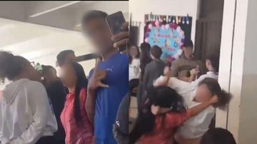 Escola vira ringue e mulheres são filmadas brigando em Praia Grande Briga em escola - Reprodução Praia grande Mil Grau