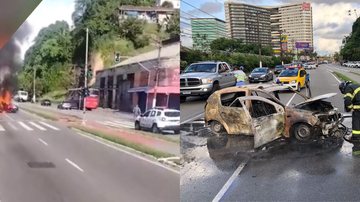 Tiros e carro em chamas causa pânico em munícipes de Santos Acidente em Santos - Reprodução Viver em Santos e região/Matheus Tagé