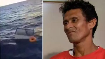 Pescador saiu para pescar no Amapá e acabou sendo encontrado no Suriname Romualdo Pescador ao lado direito e freezer no mar ao lado esquerdo - Reprodução