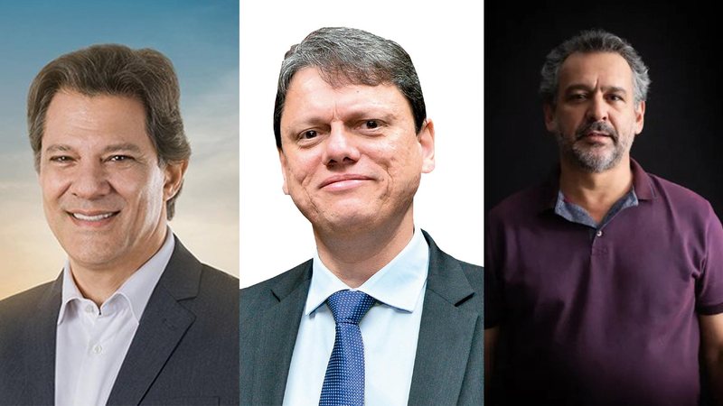 Confira os números da pesquisa estimulada Haddad lidera pesquisa de rejeição na Baixada Santista Haddad, Tarcísio Freitas e Edson Dorta - Reprodução