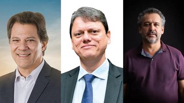 Confira os números da pesquisa estimulada Haddad lidera pesquisa de rejeição na Baixada Santista Haddad, Tarcísio Freitas e Edson Dorta - Reprodução