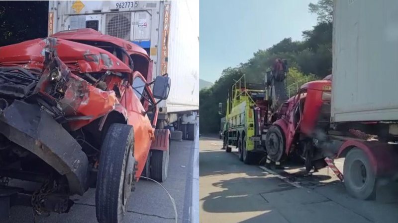 Acidente de trânsito: carreta colide em rodovia do litoral paulista Acidente de trânsito - Divulgação Artesp