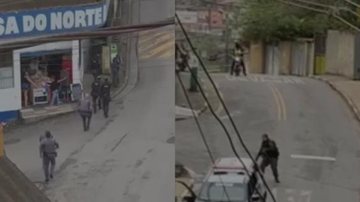 Policiais durante tiroteio em Santos Suspeito é morto em tiroteio com a polícia em Santos (SP) - Imagem: Reprodução