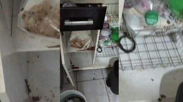 Instituto de Criminalística de Santos foi acionado para elaborar laudos periciais no local Cativeiro Cozinha suja e desarrumada - Divulgação