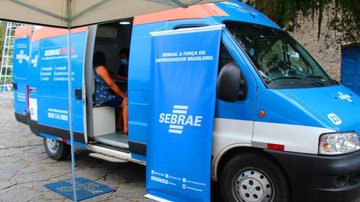 Van do Sebrae Móvel Sebrae Móvel - Sebrae Móvel atende empreendedores de Itanhaém, no litoral de SP - Imagem: Arquivo / Divulgação / Prefeitura de Itanhaém