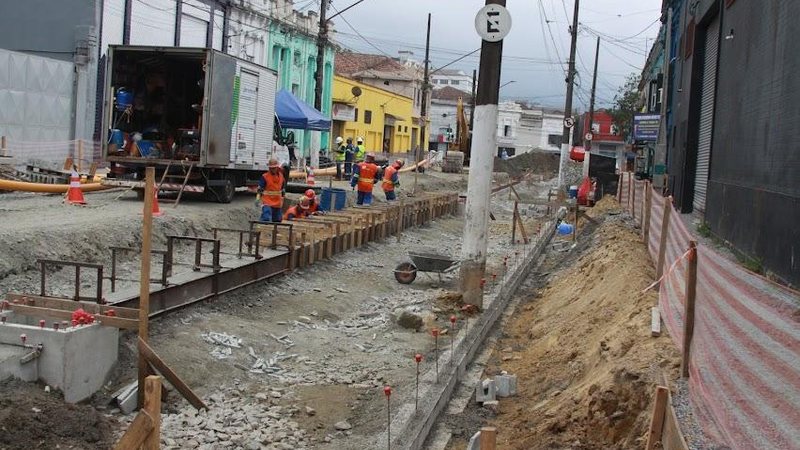Obras do VLT em Santos Obras alteram trânsito no centro de Santos - Imagem: Arquivo / Carlos Nogueira / Prefeitura de Santos