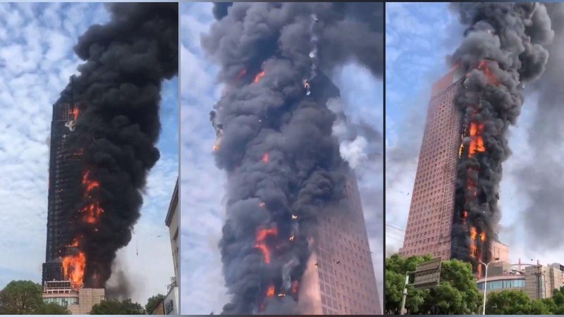 Diversas pessoas que estão dentro do prédio incendiado compartilharam imagens das chamas - Reprodução