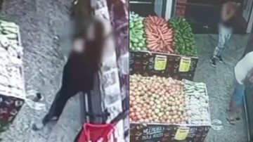 Imagens da câmera de segurança mostram desde o momento em que a vítima perde a carteira até o furto Carteira furtada Mulher em um mercado - Reprodução