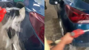 Homem eufórico ‘lava’ veículo com combustível e dispara: "É Bolsonaro" Lavando carro com combustível - Reprodução Internet
