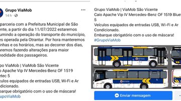 Prefeitura de São Vicente desmente fake News envolvendo ônibus municipais Golpe São Vicente - Reprodução