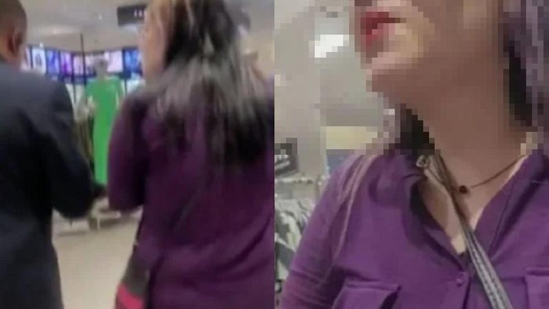 Mulher chegou e apontou o dedo para a vítima que estava em uma loja do shopping e ainda disse "preto tem que morrer" Racista Mulher ao lado de um segurança do shopping - Reprodução