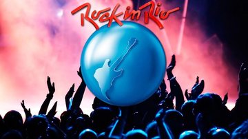 Festival acontece em setembro nos dias:  2, 3, 4, 8, 9, 10 e 11 Rock in Rio Rock in Rio em vermelho e um mundo com guitarra em azul - Divulgação