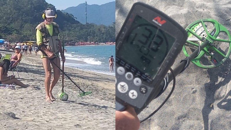 Caminhando pelas praias de Caraguatatuba e São Sebastião, Célio já encontrou moeda de réis, alianças, brincos, relógios, e até celulares perdidos Detector de metais - Fotos: Salim Burihan