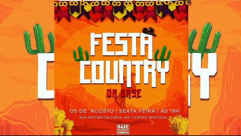 Evento será na sede da igreja na rua Estevão da Costa, 462 - Centro - Bertioga Festa Country Flyer sobre a Festa Country na igreja - Divulgação