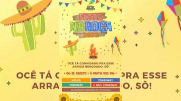 Festa será em 6 de agosto das 19h às 00h na rua Marivaldo Fernandes, 355 Flyer da Festa na Roça Flyer da Festa na Roça com imagens de festa agostina - Divulgação