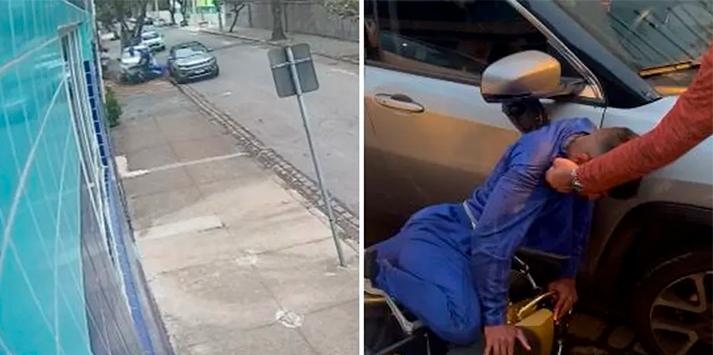 Motociclista foi abordado por dois criminosos armados e atitude da esposa o salvou do roubo em plena luz do dia Criminalidade em Santos - Divulgação