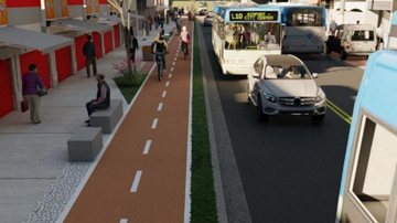 Simulação de ciclofaixa a ser construída na região Zona Noroeste de Santos vai receber R$ 55 milhões em obras, anuncia prefeitura Simulação de obra - Imagem: Divulgação / Prefeitura de Santos