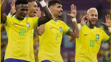 Jogadores comemoram os gols com dancinhas realizadas no estádio do Catar Seleção Brasileira Quatro jogadores do Brasil comemorando o gol - Divulgação