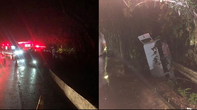 kombi tomba em rodovia de Ubatuba Acidente de transito - Reprodução Ubatuba