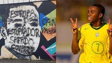 Ex-atleta foi condenado por estupro coletivo na Europa Rosto de Robinho pichado - Reprodução: Santos Antifacista/Robinho