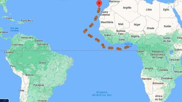 Passageiros clandestinos sobrevivem ao viajar por 11 dias “na rabeira” de navio Nigerianos em Navio - Reprodução Google Maps