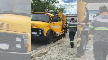 Caminhão de limpeza despejava os resíduos em um bueiro da Rua Antônio Maia, no Estuário GCM de Santos aplica R$ 10 mil em multas por despejo irregular na rede de esgoto Caminhão que despejava resíduos em um bueiro no bairro Estuário, em Santos - Prefeitura de Santos
