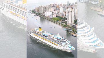 Costa Favolosa tem capacidade para 3,8 mil passageiros Navio Costa Favolosa atraca pela primeira vez na temporada no Porto de Santos Vista do alto do navio Costa Favolosa chegando ao Porto de Santos - Eduardo Malta/Prefeitura de Santos