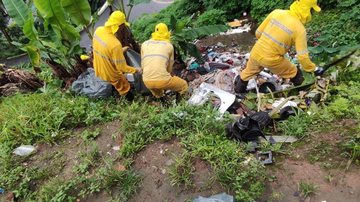Foram recolhidos 1.930 quilos de detritos Quase duas toneladas de lixo são retiradas de morro de Santos Garis retiram detritos de morro de Santos - Prefeitura de Santos