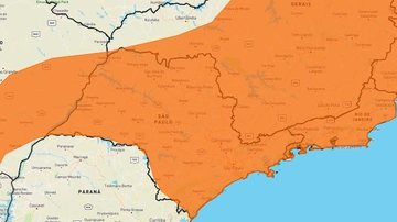 De acordo com o Inmet, há risco de descargas elétricas Alerta laranja: Inmet adverte para chuvas intensas em SP no início desta semana Mapa do estado de São Paulo com indicação em laranja para áreas com risco de chuvas intensas - Reprodução/Inmet