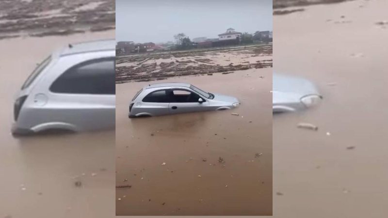 Chuva na cidade foi a maior do Brasil em 24 horas Carro debaixo d'água - Reprodução/Redes Sociais