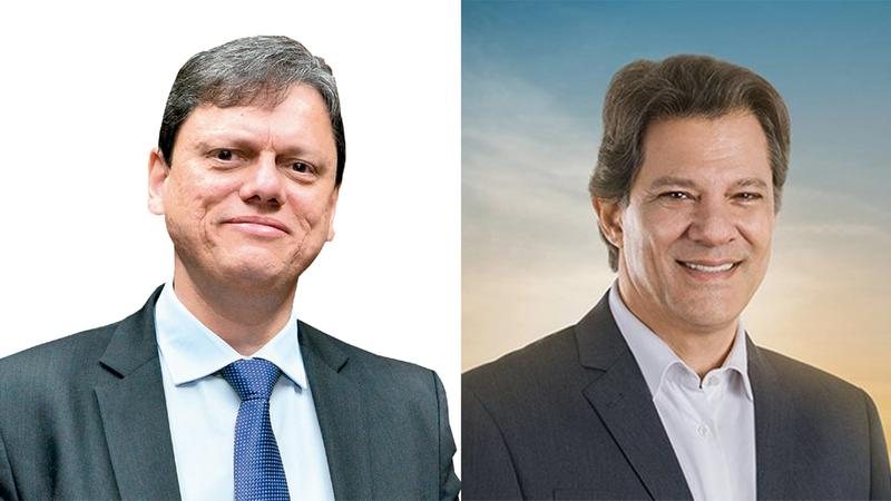 Margem de erro da pesquisa é de dois pontos percentuais, para mais ou para menos Ipec aponta empate técnico no segundo turno para o governo de SP Tarcísio de Freitas e Fernando Haddad - Reprodução/Internet