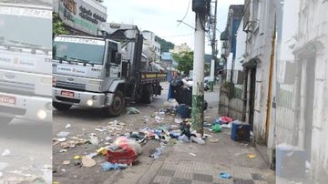 Na terça-feira (27), grandes sacolas estavam espalhadas na calçada da avenida em frente ao estabelecimento Ferro-velho clandestino tem materias apreendidos por força-tarefa no Centro de Santos Materiais espalhados pela calçada em frente ao ferro-velho clan - Divulgação/Prefeitura de Santos