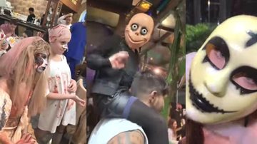 Halloween caiçara teve criaturas soltas por rua santista Rua de Santos é invadida por “monstros” e criaturas horripilantes | VÍDEO Pessoas fantasiadas de monstros em festa de Halloween em Santos - Reprodução/Instagram Santos Cidade