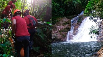 jovem morre após mergulhar em cachoeira de Boiçucanga Tragédia em cachoeira - Divulgação CB