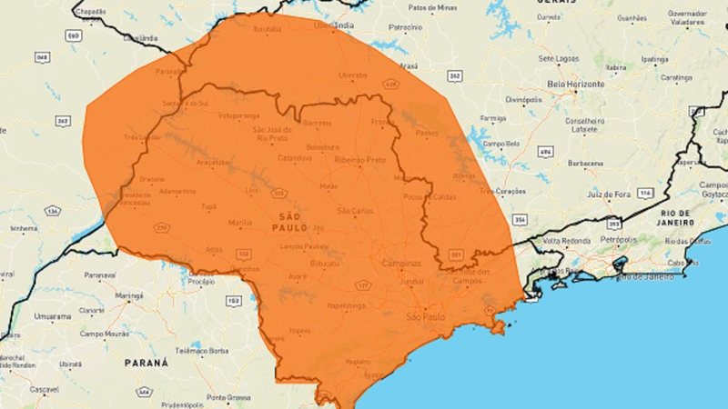 Entenda melhor a classificação de alertas do Inmet Inmet emite alerta laranja para tempestades no estado de SP nesta quarta (23) Mapa do estado de São Paulo com indicação em laranja para áreas com risco de tempestades - Reprodução/Inmet