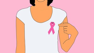 Em 2020, 18.068 mulheres perderam a batalha para a doença Cannabis medicinal mostra potencial para ser grande aliada no tratamento do câncer de mama Desenho de mulher com o laço rosa símbolo da campanha "Outubro Rosa" preso na camiseta, na altura do peito, - Pixabay