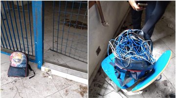 Prisão foi realizada por agentes da GCM de Santos Homem é preso após tentativa de furto de 5 kg de fios na Arena Santos Imagens da mochila onda foram encontrados os 5 kg de fios furtados - Divulgação/Prefeitura de Santos