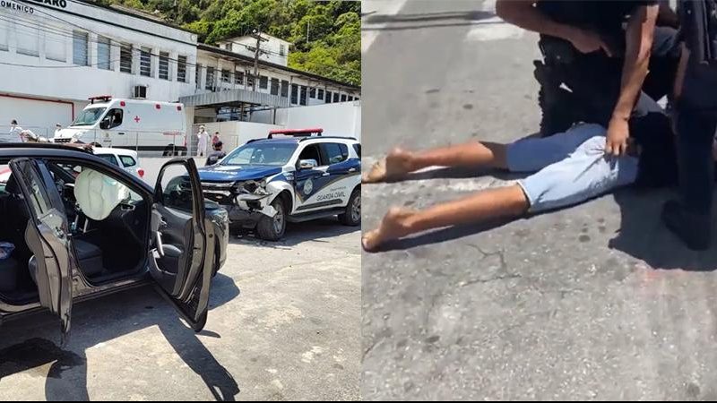 Quadrilha teria roubado carro em Bertioga e ao tentar roubar o segundo veículo em Guarujá um dos suspeitos foi perseguido e preso Perseguição no litoral - Reprodução redes sociais