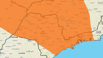 Inmet alerta para risco de chuvas de até 60mm/h Inmet mantém alerta laranja para chuvas intensas em boa parte do estado de SP Mapa do estado de São Paulo com indicação em laranja de áreas com risco de chuvas intensas - Reprodução/Inmet