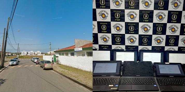 Batalhão de Ações Especiais de Polícia localizou os eletrônicos em uma caixa de luz Roubo em escola de Itanhaém - Reprodução: Google Street / Polícia Civil