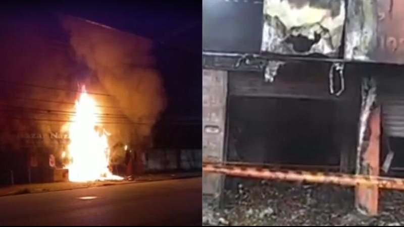 Incêndio atingiu uma bomboniere, no bairro Paecará Incêndio em Guarujá - Reprodução