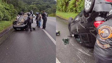 Felizmente, o casal que estava no carro saiu ileso do acidente. Acidente na Rio Santos - Reprodução Aconteceu em Bertioga