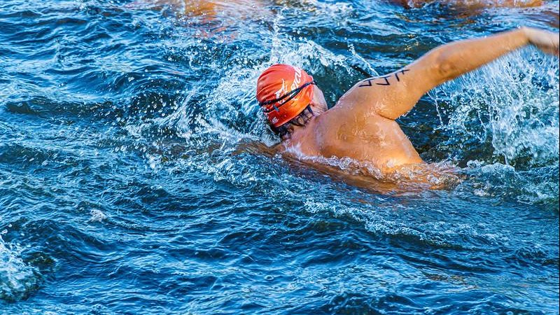 Didiversas modalidades estarão disponíveis neste ano Aquathlon Homem nadando em aguas abertas - Divulgação/Prefeitura de Bertioga