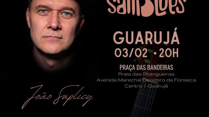 Cantor se apresenta na cidade em evento que começa às 20h João Suplicy Flyer com informações sobre o show de João Suplicy (foto ao lado esquerdo) - Divulgação