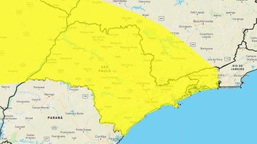 O alerta amarelo quer dizer que a situação meteorológica daquele período é potencialmente perigosa Alerta Amarelo: Todo o estado de SP está sob perigo potencial de chuvas intensas Mapa do estado de São Paulo com indicações em amarelo de áreas com risco de  - Reprodução/Inmet